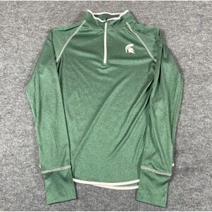 Michigan State Spartans Shirt Womens Large Green 1/4 Zip Performance Long Sleeve
